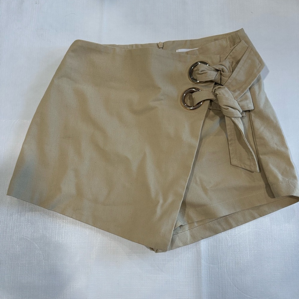 Tan Women's Shorts with Tie Detail
